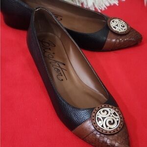 Brighton Women's Black and Brown Flats with Decorative Toe